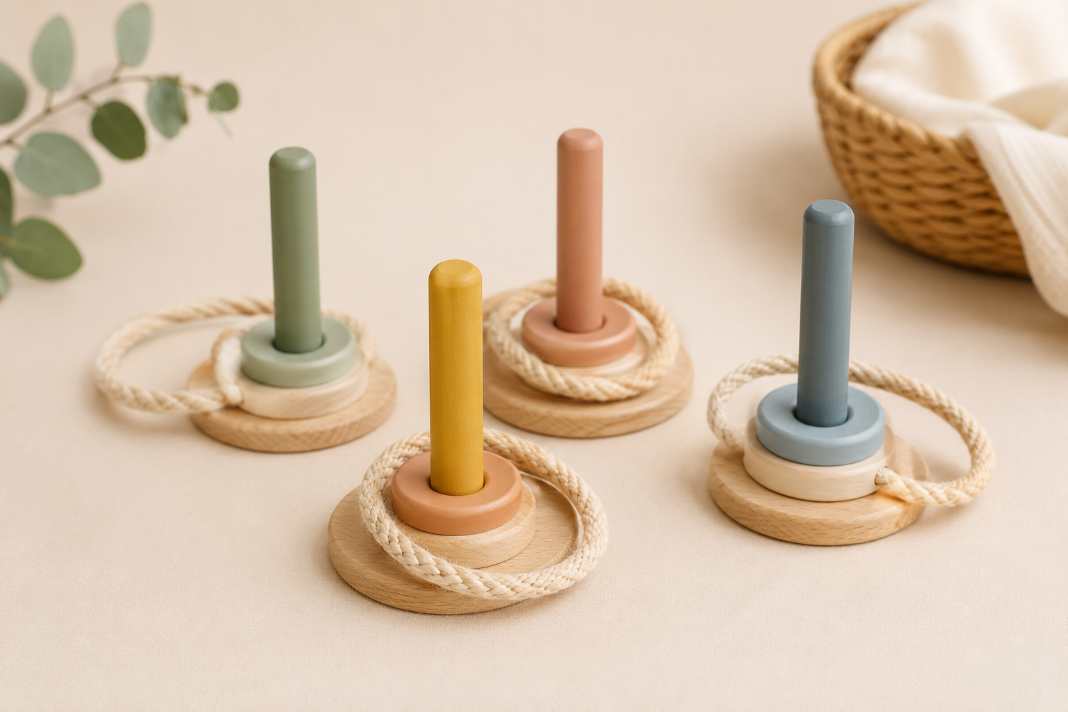 Ξύλινο παιχνίδι Ring Toss με πολύχρωμους κρίκους στον κήπο